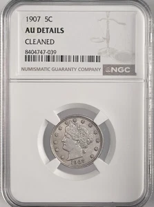 1907  5C LIBERTY V NICKEL  NGC AU DETAILS "CLEANED"  8404747-039 - Picture 1 of 4