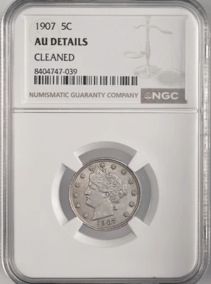 1907  5C LIBERTY V NICKEL  NGC AU DETAILS "CLEANED"  8404747-039 - Image 1 of 4