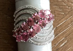 HSN Colleen Lopez Sterling Silver Pink Tourmaline Swirl Ring Size 7 New In Box - Picture 1 of 9