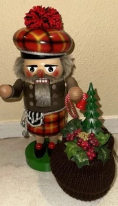 Steinbach Scottish Santa German Christmas Nutcracker Holding Knitted Bag 12”Tall - Picture 1 of 9