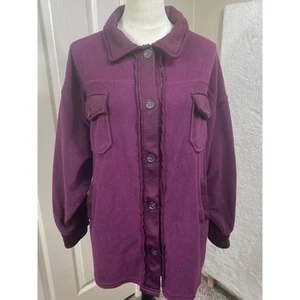Zenana Damen Large Fleece Shirt Jacke Oversized Knopfleiste Shacket Lila - Bild 1 von 7