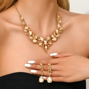 Bridal Necklaces Earrings Rhinestone Jewelry Set Necklace Earrings Set For Women - Picture 1 of 17