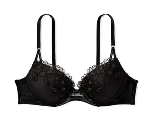 34A Victoria Secret Very Sexy Rose Embroidery w/Leather Detail Push Up Bra NEW - Picture 1 of 2