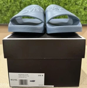 Michael Kors Men's Denim Blue Dawson Slide Sandal Lasered Leather Size 9 - Picture 1 of 8