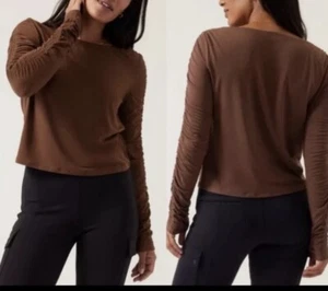 Athleta braunes rundum gerafftes Langarmshirt Gr. L sportlich Freizeit Athleisure - Bild 1 von 9