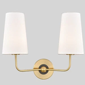 Vintage Gold Wall Sconce with Fabric Shade Double Sconce Lamps for Living Room - Picture 1 of 7