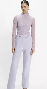 CUE Lilac Double Weave Twill Button Detail Pants Straight Leg Split Hem Sz 10 - Picture 1 of 11