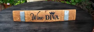 Wine Barrel Stave Wall Decor, Rustic Wood Sign with Crown Design, Wine Diva Text - Picture 1 of 2