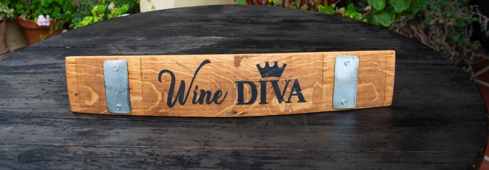 Wine Barrel Stave Wall Decor, Rustic Wood Sign with Crown Design, Wine Diva Text - Image 1 of 2