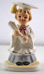 Vintage LEFTON Japan ADORABLE GRADUATING Girl 4 1/4" HAT, Diploma FIGURINE $10 - Picture 1 of 4