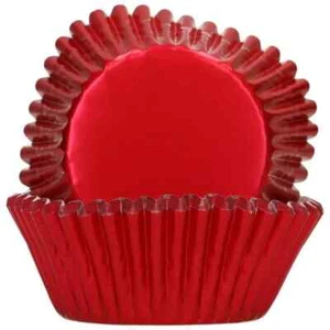 Red Foil Cupcake Cases Muffin Cake Paper Baking Cups FUNCAKES 48Pk Metallic - Picture 1 of 24