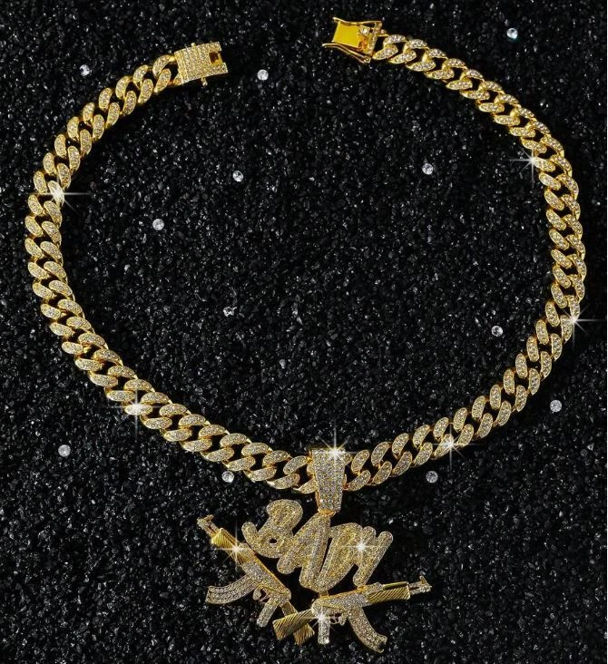 BABY Circonita Cúbica Ametralladora Colgante 20" Cadena Cubana Helada Hip Hop Collar Foto 1 de 1