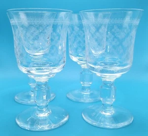 Vintage Etched Stemmed Water Wine Glasses Set of 4 - Picture 1 of 6