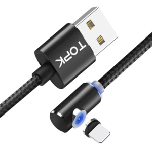 TOPK AM51 90 degree LED 8 PIN USB Cable Magnetic Charging 1M BLACK for iphone - Imagen 1 de 1