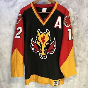 Vintage Calgary Flames Blasty Horse Jersey Adult Small 12 Black Dangle A2