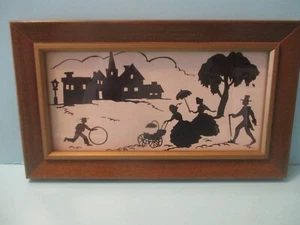 Vintage Old Fashion Silhouette Picture Framed Man Woman Hand Cut Paper 12" x 7 - Picture 1 of 3