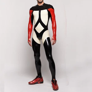 Latex Sport Noir Catsuit Rubber Gummi Cosplay Black Party Club Tights S-XXL - Picture 1 of 2