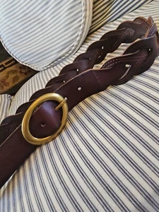Wunderschön gemachter Talbots brauner Leder geflochtener Gürtel massive Messingschnalle Gr. M /34" - Bild 1 von 6