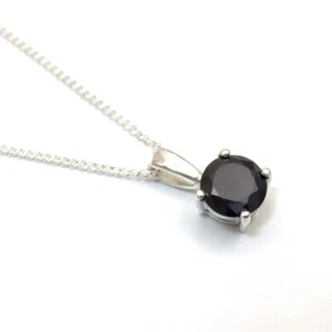 Sterling Silver 1ct Black Moissanite Certified Pendant with 18" Chain 4 Claw - Picture 1 of 6