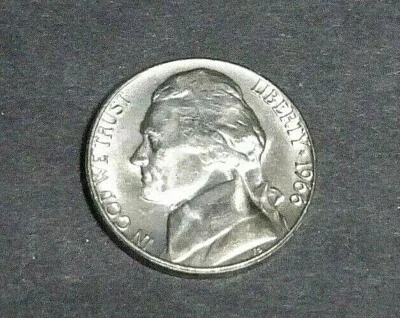 1966-P JEFFERSON NICKEL (5c)  "BU UNCIRCULATED"  STOCK PHOTO  BUY IT NOW NICE - Image 1 of 2