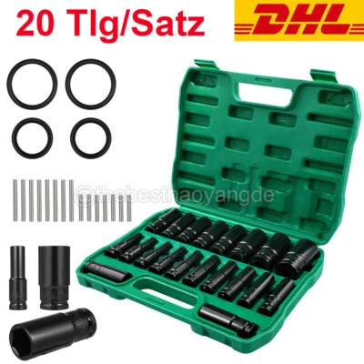 20 Tlg Schlagschrauber Nüsse Sw 8-32 Mm Kraft Steckschlüssel Nuss-Set 1/2 Zoll - Bild 1 von 4