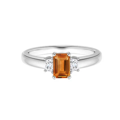 6x4 MM Radiant Cut Citrine Gemstone 925 Sterling Silver Three Stone Women Ring - Image 1 of 4