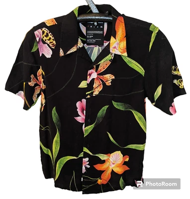 Camisa Hawaiana THE CIEN Floral Rayón Para Hombre Talla Pequeña Negra Naranja Descatalogada Foto 1 de 4