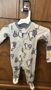 NEW 1pc Carter's Fleece Penguin Sleep & Play PJS Pajamas Size 3 mo NWT - Picture 1 of 3