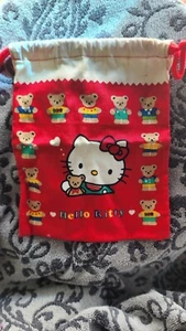 HTF RARE Vintage Sanrio Hello Kitty Teddy Bear Drawstring Bag Pouch 1978-1994 - Bild 1 von 10