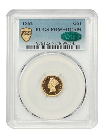 1862 G$1 PCGS/CAC Proof 65+ DCAM Cover