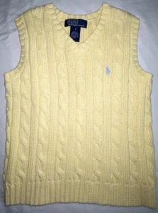 Polo Ralph Lauren Vest Boys Size 5 V-Neck Cable Knit Yellow - Picture 1 of 5