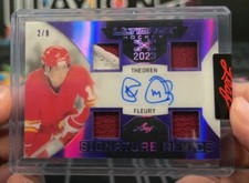 2023 Ultimate Leaf Game Used 2 Color Quad /9 Theoren Fleury Auto Signature Relic