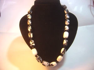Vintage Solid Silver Impressive Massive Rare Genuine Black &White Agate Necklace - Picture 1 of 14