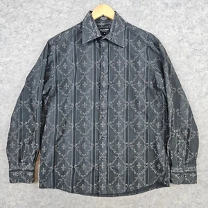 Eighty Eight Platinum Men's Shirt Size M Gray & Black Fleur de Lis/Vines Stripes - Picture 1 of 9
