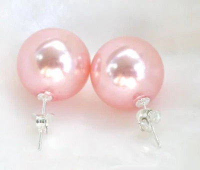 8-14mm AAA Pink South Sea Shell Pearl 925 Silver Stud Women Lady Girl Earrings - Image 1 of 3