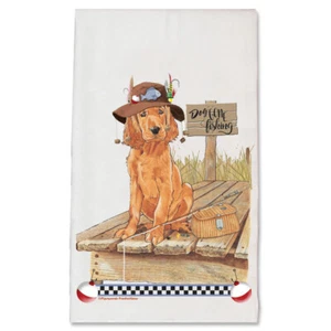 Irish Setter Pup Dog Gone Fishing Kitchen Dish Towel Pet Gift - Picture 1 of 1