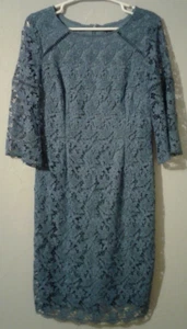Ladies Size 8 Blue Floral Dress 3/4 Sleeve Preston & York - Picture 1 of 4