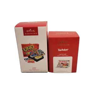 Hallmark Family Game Night Uno 2023 & Twister 2021 Lot of 2 keepsake Ornaments - Picture 1 of 3