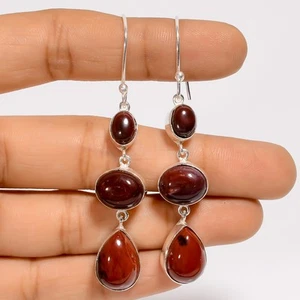Mookaite Red Jasper Gemstone 925 Silver Handmade Dangle Earrings 2.6" ARE-5971 - Picture 1 of 3