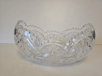 Large Leaded Cut Glass Crystal Oval Large Bowl V Heavy . Stunning Piece  - Image 1 of 4