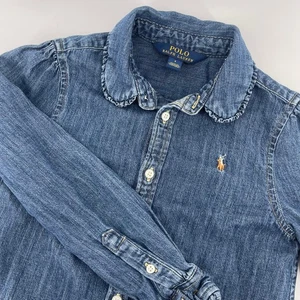Polo Ralph Lauren Denim Shirt Peter Pan Collar Girls Size 6 - Picture 1 of 6