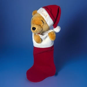 VTG Disney Winnie The Pooh Santa 3D Plush Head Christmas Stocking 22” - Picture 1 of 7
