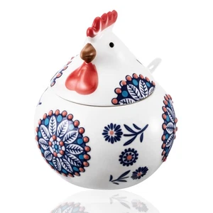 Ceramic Salt Cellar with Lid and Spoon, 13oz Large Chicken Rooster Cookie Jar... - Photo 1/6