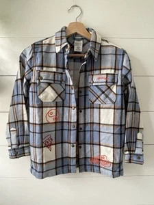 Camicia Disney in flanella rossa che gira 7/8 pandemonio blu squalo bottoni a pressione - Foto 1 di 9