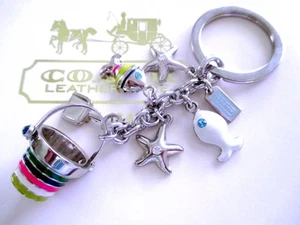 Coach Rhinestone Legacy Stripe Summer Beach Pail Fish Key Fob Keychain Bag Charm - Picture 1 of 5