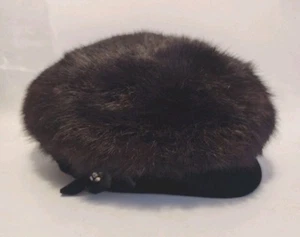 Vintage 1960s Black Fur & Velvet Hat W Rhinestone Embellishment Sz 22 - Picture 1 of 12
