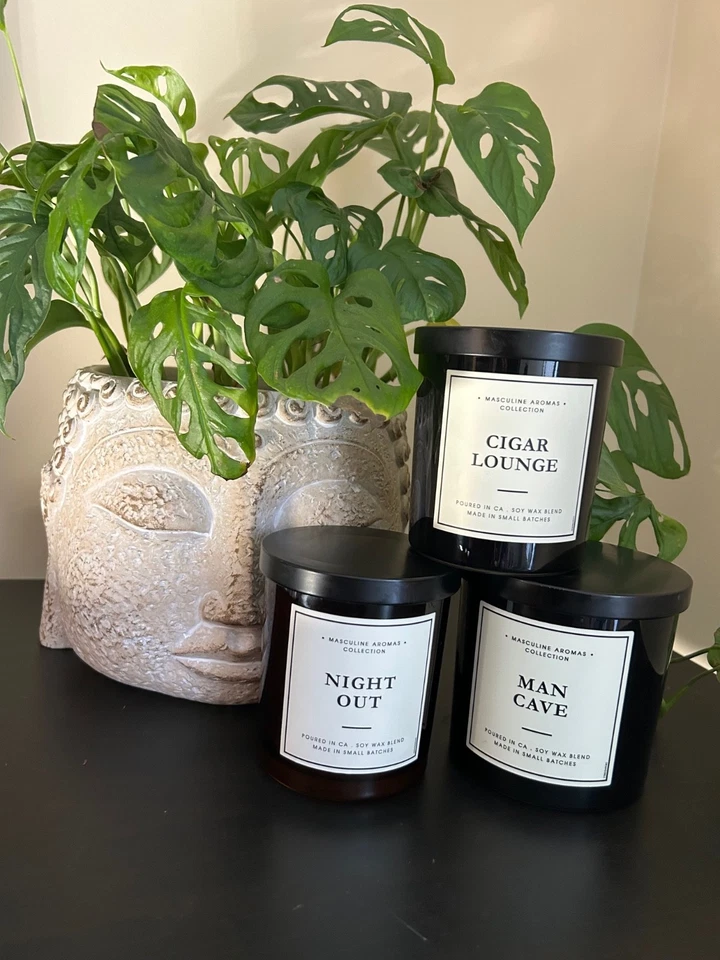 LEOBEN CO Night Out/Man Cave/Cigar Lounge 蜡烛 素食大豆 HTF 3 件 批量 — 第 1/1 张图片