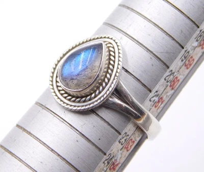 Anillo de piedras preciosas de plata esterlina 925 de 4 gm con cabina de pera de labradorita natural talla 9,8 EE. UU. Foto 1 de 3