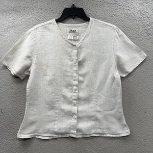 Flax by Jeanne Engelhart 100% Linen Lagenlook Pinstripe Blue Button Shirt Top S - Picture 1 of 10