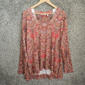 Soft Surroundings Top Womens XL Red Bohemian Boho Paisley Tunic Scoop Neck - Picture 1 of 7